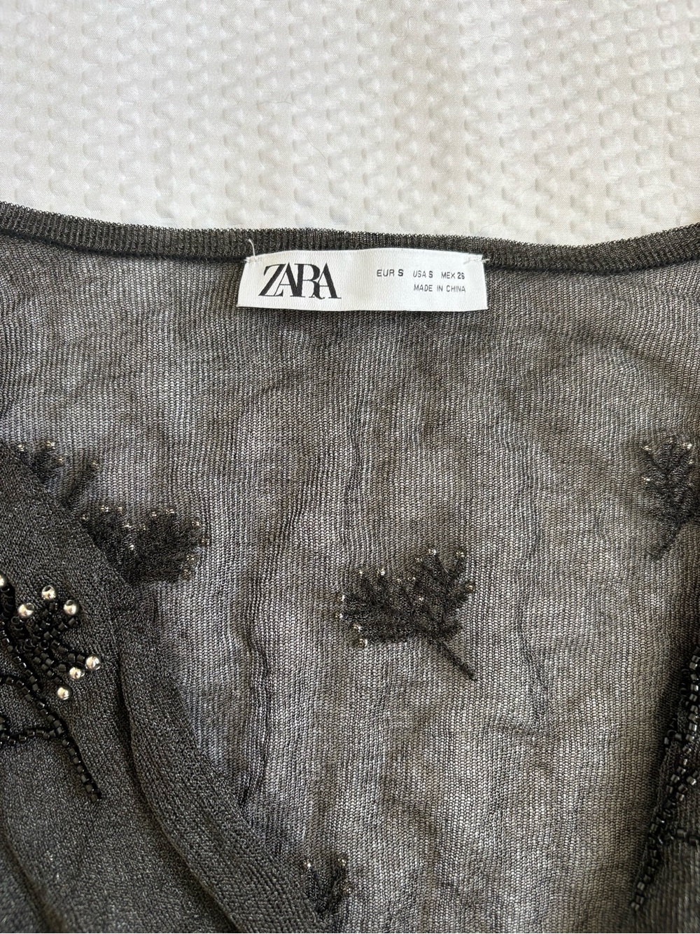Zara Sheer Embellished Black Mesh Open-Front Cardigan - Small - Picture 3 of 8